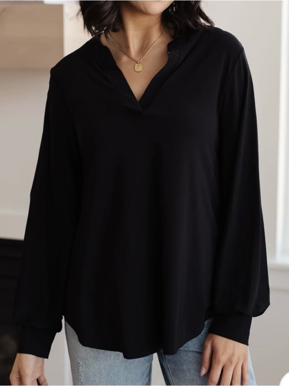 LOFT black rayon blend super soft split neck sweater